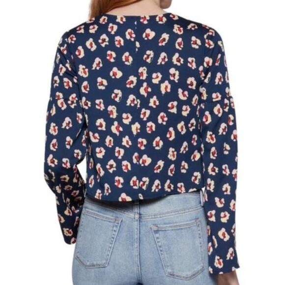 BCBGeneration Splatter-Print Tie-Front Top Blue Medium - Picture 2 of 5